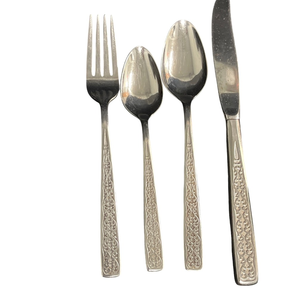 Vtg 4pc Place set Wm‎ Rogers Custom Stainless TS Fork, Soup spoon, spoon, Knife